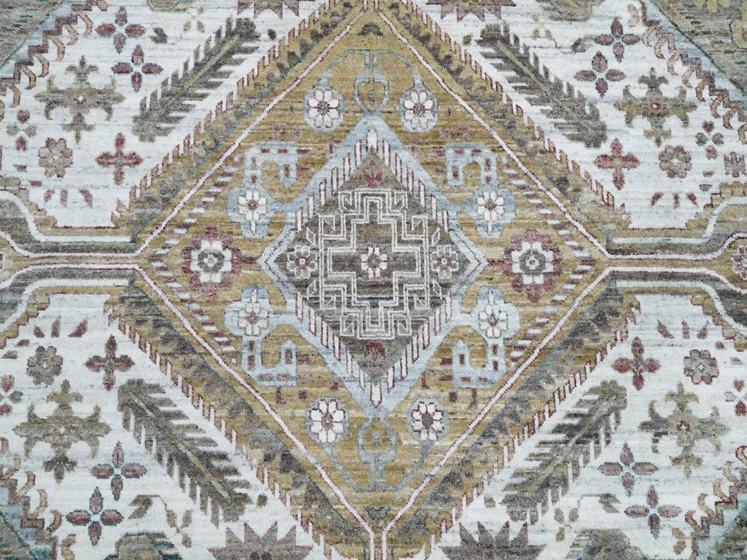 13'8" x 17'9" New Hand Knotted Ivory Wool Rectangle Oriental Rug - MOA10265817