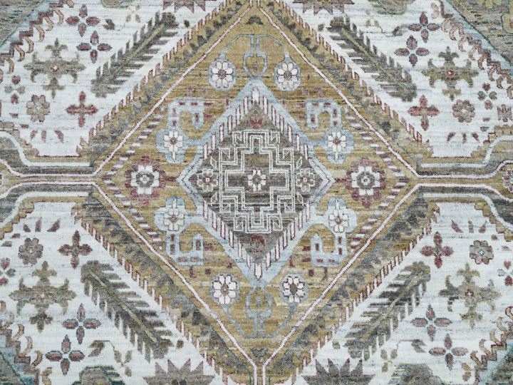 13'8" x 17'9" New Hand Knotted Ivory Wool Rectangle Oriental Rug - MOA10265817