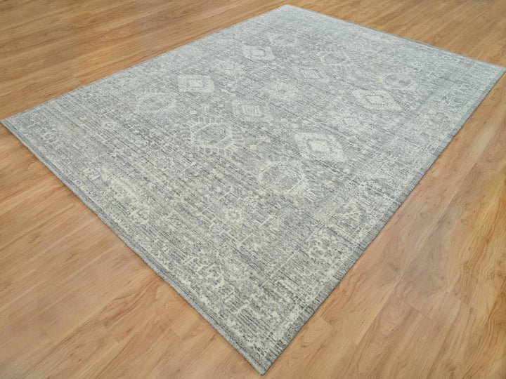 8'11" x 12'0" New Hand Loomed Grey Wool Rectangle Oriental Rug - MOA10265834