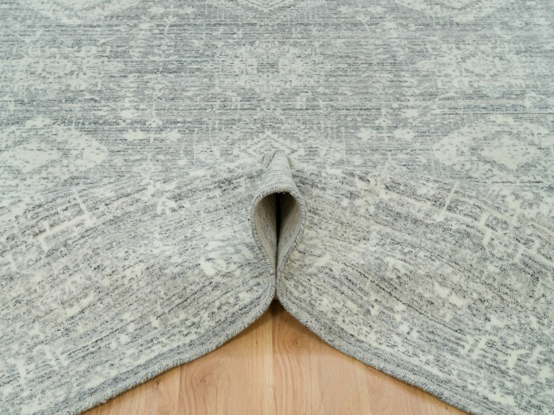 8'11" x 12'0" New Hand Loomed Grey Wool Rectangle Oriental Rug - MOA10265834