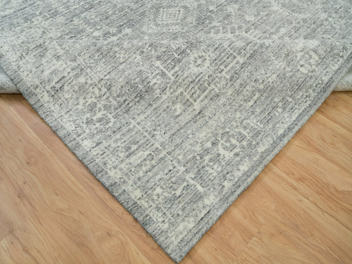 8'11" x 12'0" New Hand Loomed Grey Wool Rectangle Oriental Rug - MOA10265834