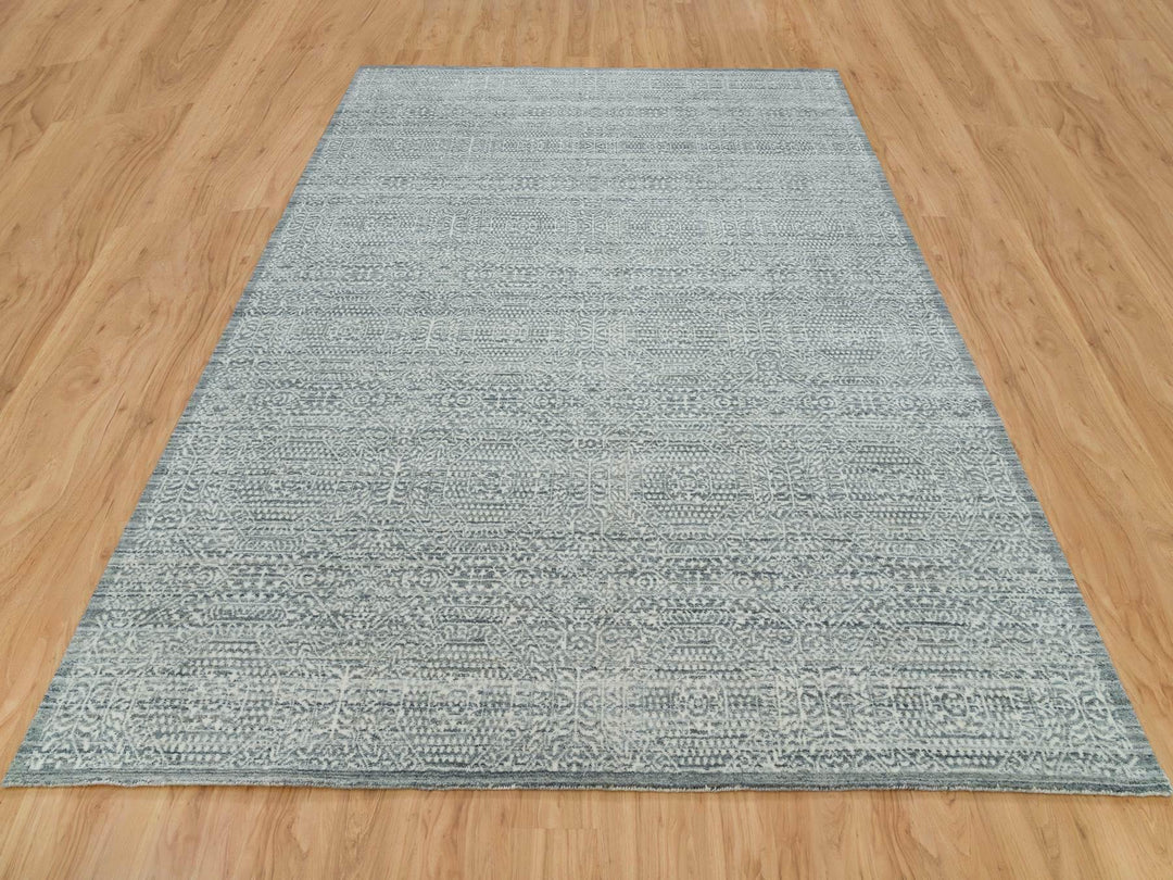 8'10" x 11'11" New Hand Loomed Ivory Wool & Silk Rectangle Oriental Rug - MOA10265835