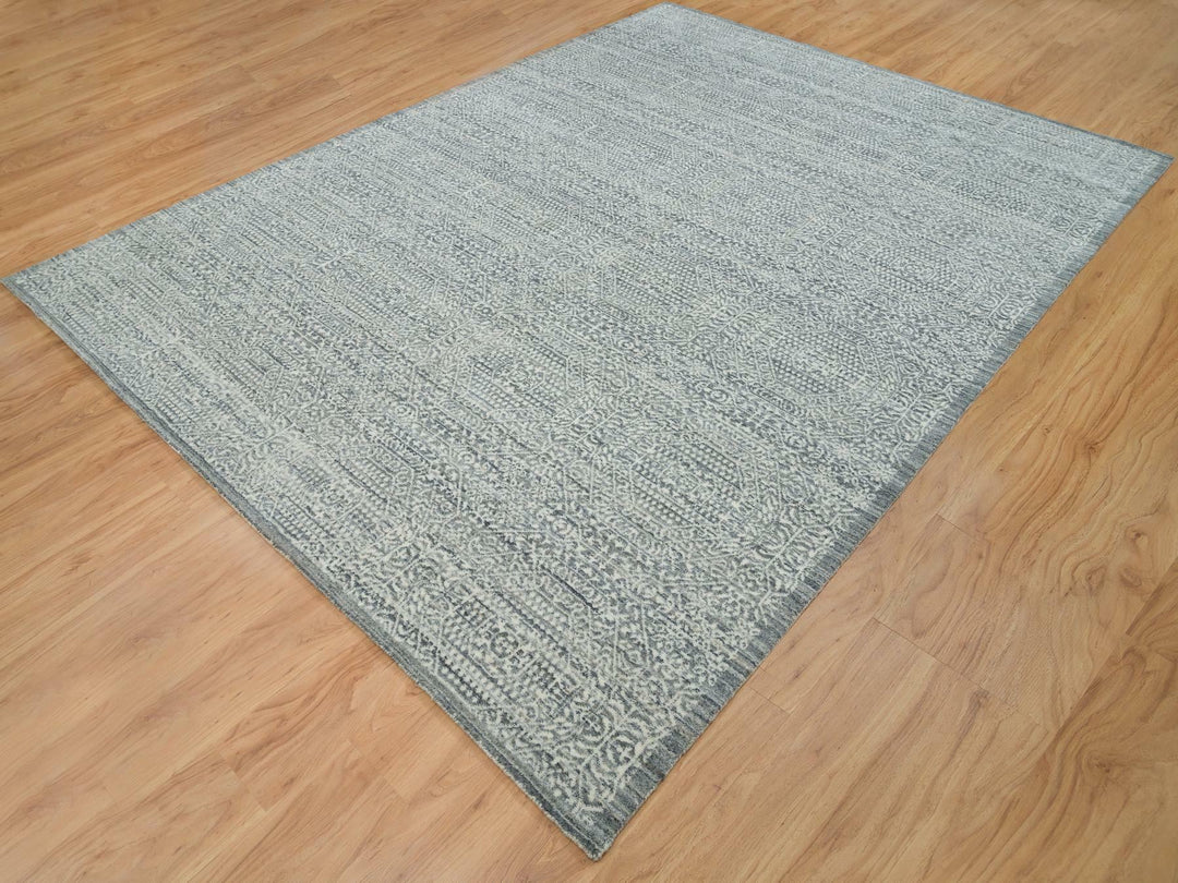 8'10" x 11'11" New Hand Loomed Ivory Wool & Silk Rectangle Oriental Rug - MOA10265835