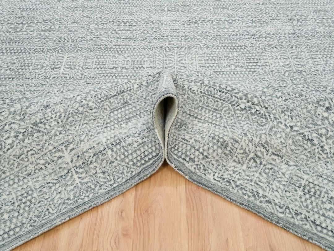 8'10" x 11'11" New Hand Loomed Ivory Wool & Silk Rectangle Oriental Rug - MOA10265835