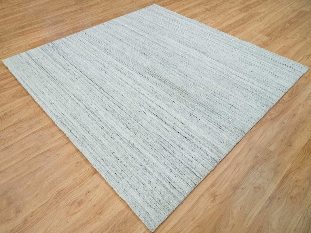 7'11" x 7'11" New Hand Loomed Grey Wool Square Oriental Rug - MOA10265838