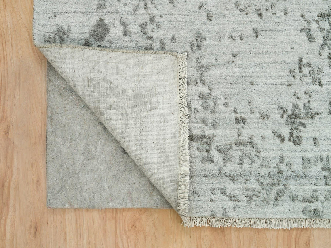 8'11" x 11'11" New Hand Knotted Grey Wool & Silk Rectangle Oriental Rug - MOA10265873