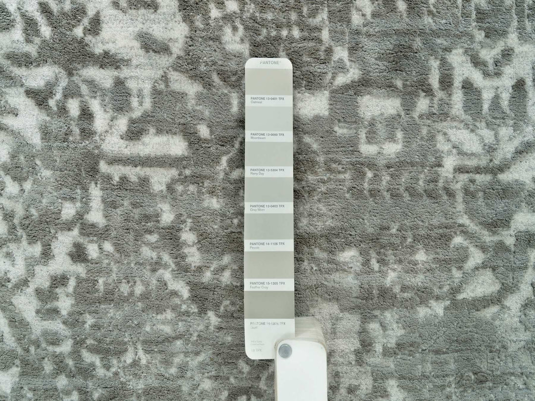 8'11" x 11'11" New Hand Knotted Grey Wool & Silk Rectangle Oriental Rug - MOA10265873