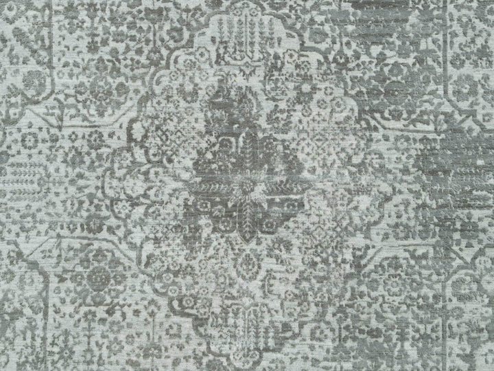 8'11" x 11'11" New Hand Knotted Grey Wool & Silk Rectangle Oriental Rug - MOA10265873