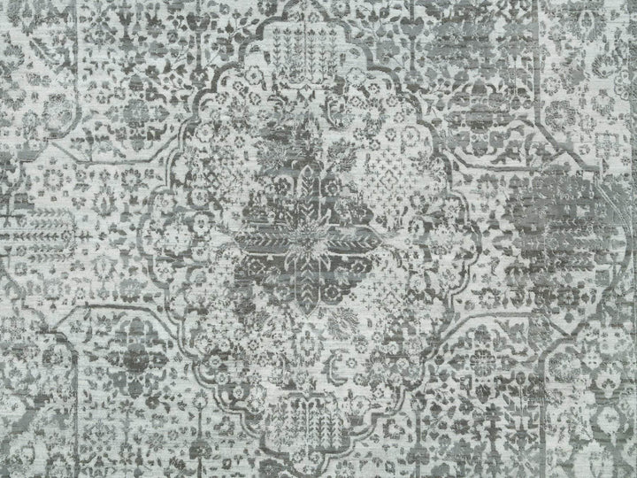 9'11" x 14'0" New Hand Knotted Grey Wool & Silk Rectangle Oriental Rug - MOA10265874