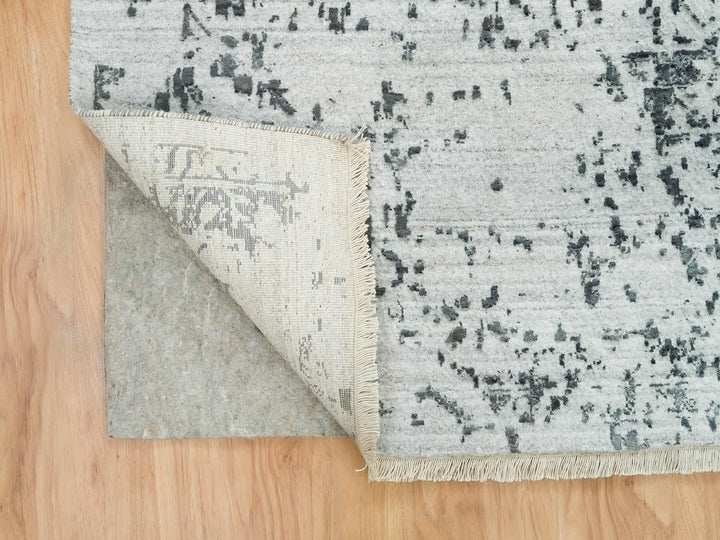 9'0" x 12'2" New Hand Knotted Grey Wool & Silk Rectangle Oriental Rug - MOA10265876