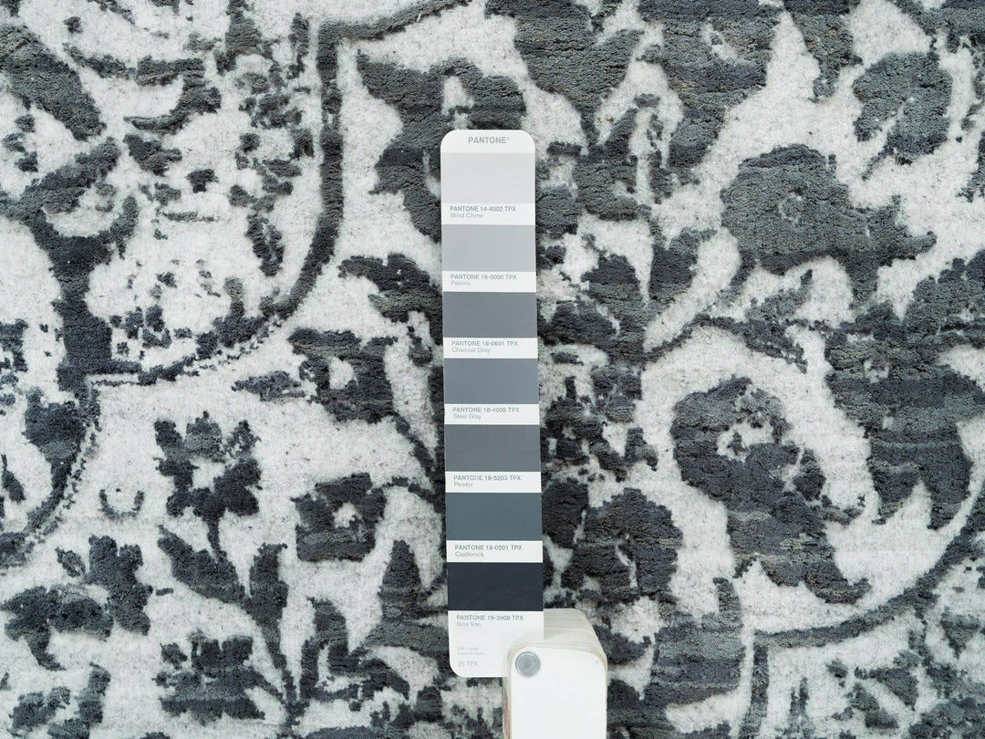 9'0" x 12'2" New Hand Knotted Grey Wool & Silk Rectangle Oriental Rug - MOA10265876