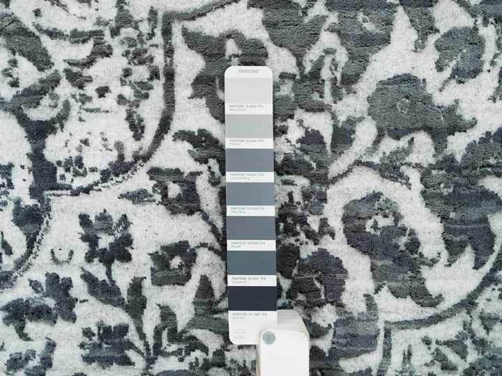 9'0" x 12'2" New Hand Knotted Grey Wool & Silk Rectangle Oriental Rug - MOA10265876