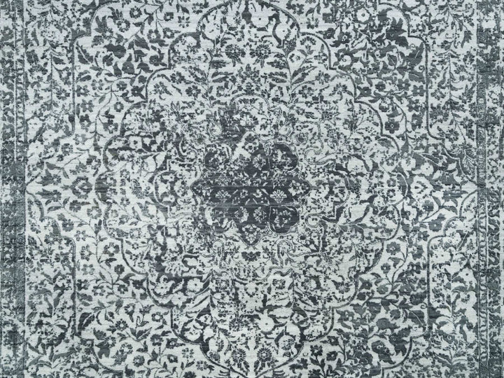 9'0" x 12'2" New Hand Knotted Grey Wool & Silk Rectangle Oriental Rug - MOA10265876