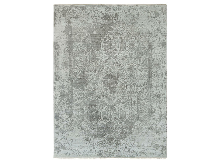 8'11" x 12'1" New Hand Knotted Grey Wool & Silk Rectangle Oriental Rug - MOA10265877