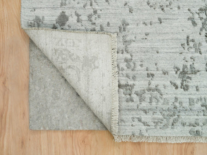 8'11" x 12'1" New Hand Knotted Grey Wool & Silk Rectangle Oriental Rug - MOA10265877