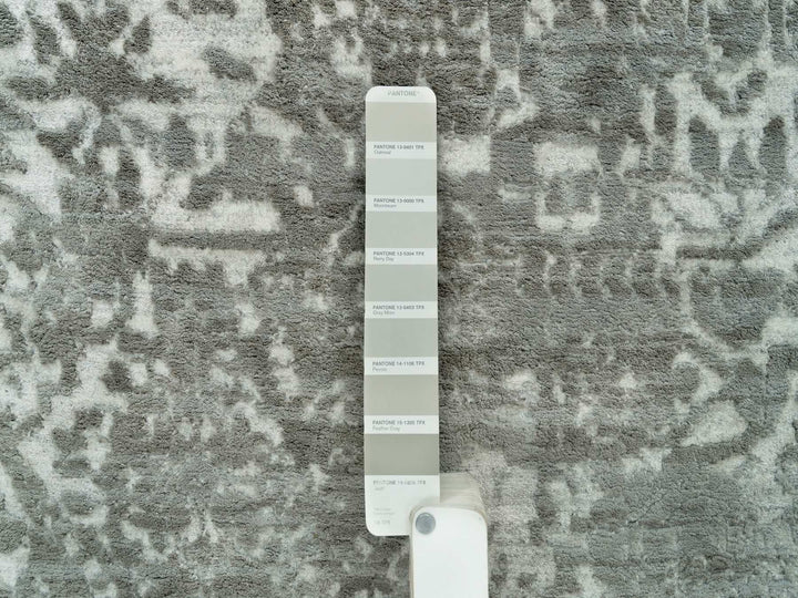 8'11" x 12'1" New Hand Knotted Grey Wool & Silk Rectangle Oriental Rug - MOA10265877