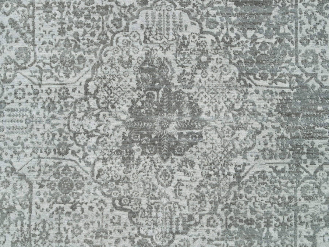 8'11" x 12'1" New Hand Knotted Grey Wool & Silk Rectangle Oriental Rug - MOA10265877