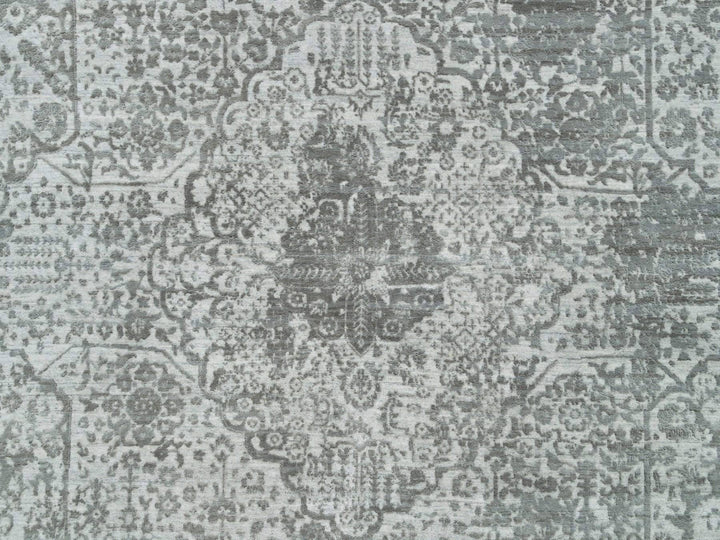 8'11" x 12'1" New Hand Knotted Grey Wool & Silk Rectangle Oriental Rug - MOA10265877