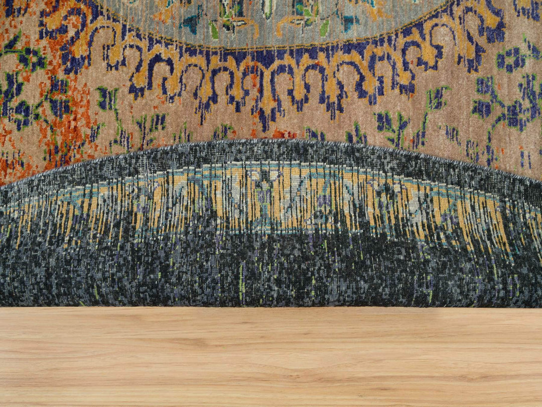 12'1" x 12'1" New Hand Knotted Orange Wool Round Oriental Rug - MOA10265900