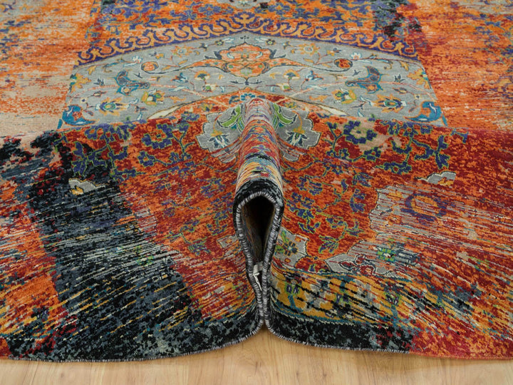 12'1" x 12'1" New Hand Knotted Orange Wool Round Oriental Rug - MOA10265900