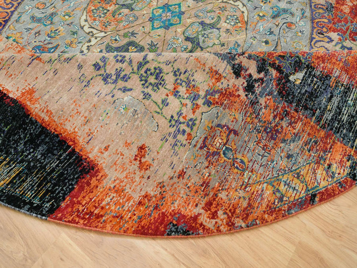 12'1" x 12'1" New Hand Knotted Orange Wool Round Oriental Rug - MOA10265900