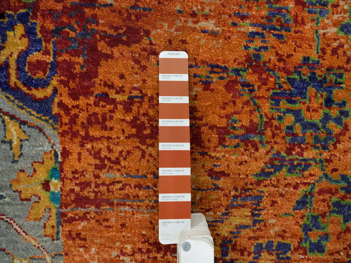 12'1" x 12'1" New Hand Knotted Orange Wool Round Oriental Rug - MOA10265900