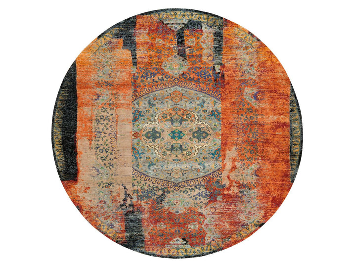 14'0" x 14'0" New Hand Knotted Orange Wool Round Oriental Rug - MOA10265925
