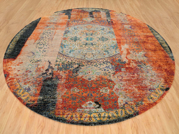 14'0" x 14'0" New Hand Knotted Orange Wool Round Oriental Rug - MOA10265925