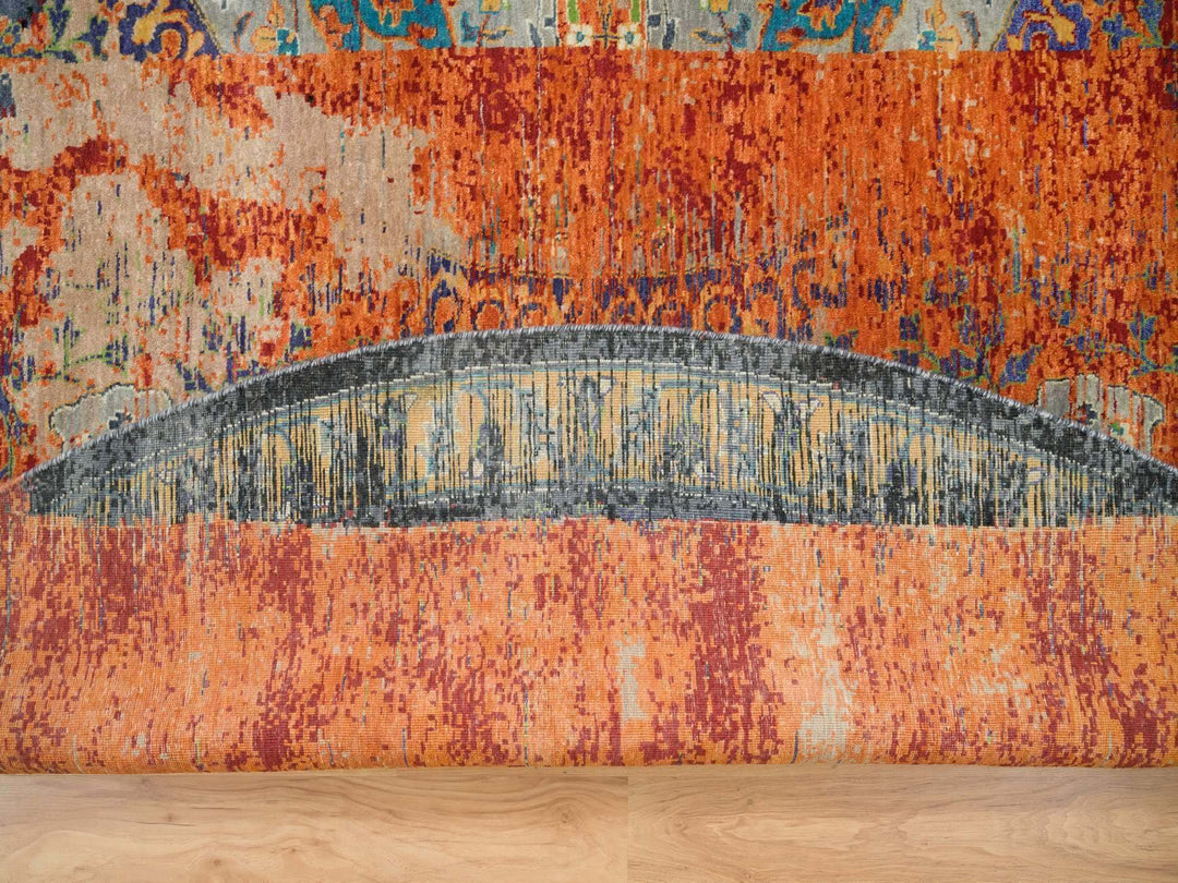 14'0" x 14'0" New Hand Knotted Orange Wool Round Oriental Rug - MOA10265925