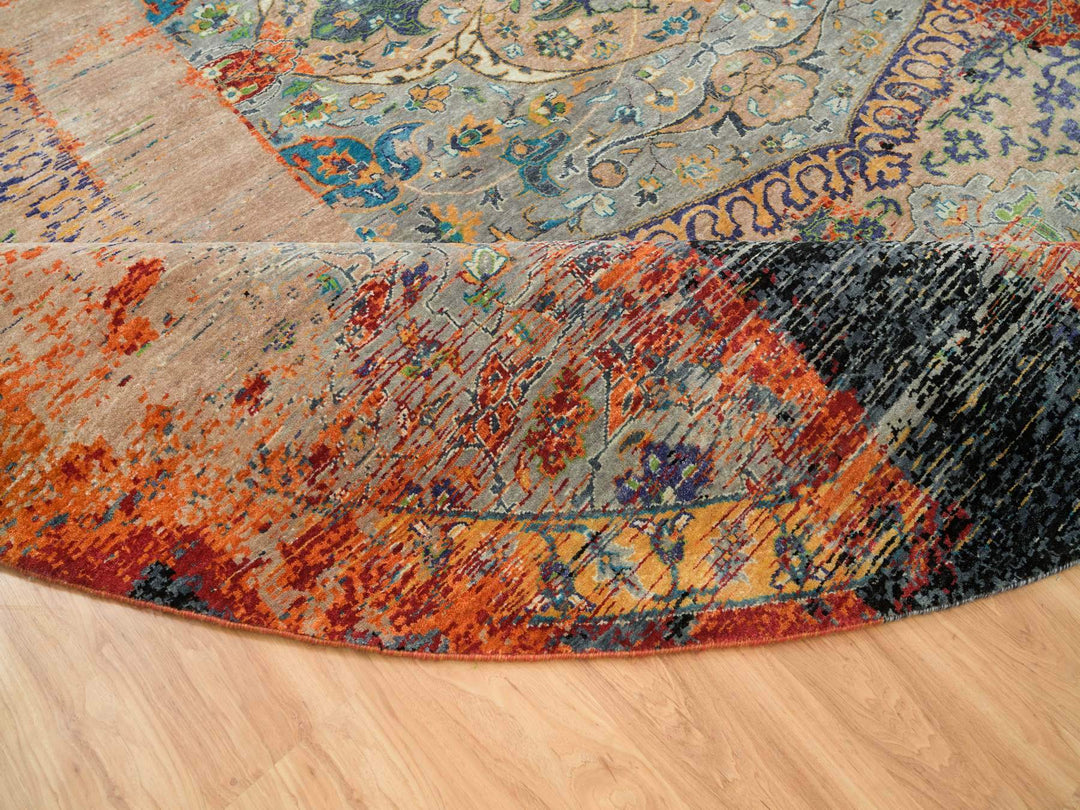 14'0" x 14'0" New Hand Knotted Orange Wool Round Oriental Rug - MOA10265925