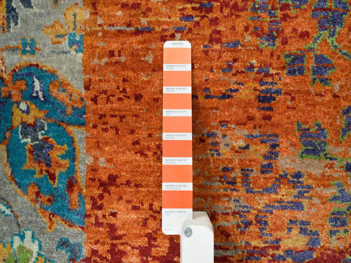 14'0" x 14'0" New Hand Knotted Orange Wool Round Oriental Rug - MOA10265925