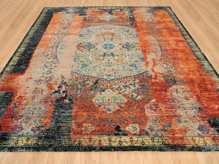 12'1" x 12'1" New Hand Knotted Orange Wool Rectangle Oriental Rug - MOA10265926