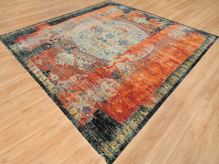 12'1" x 12'1" New Hand Knotted Orange Wool Rectangle Oriental Rug - MOA10265926