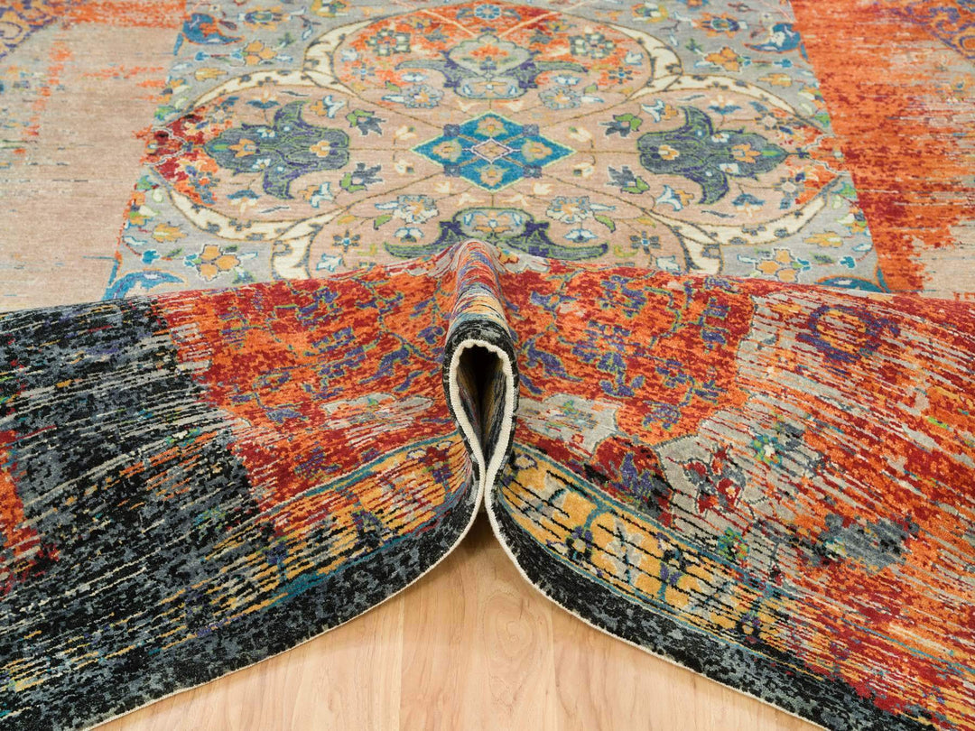 12'1" x 12'1" New Hand Knotted Orange Wool Rectangle Oriental Rug - MOA10265926