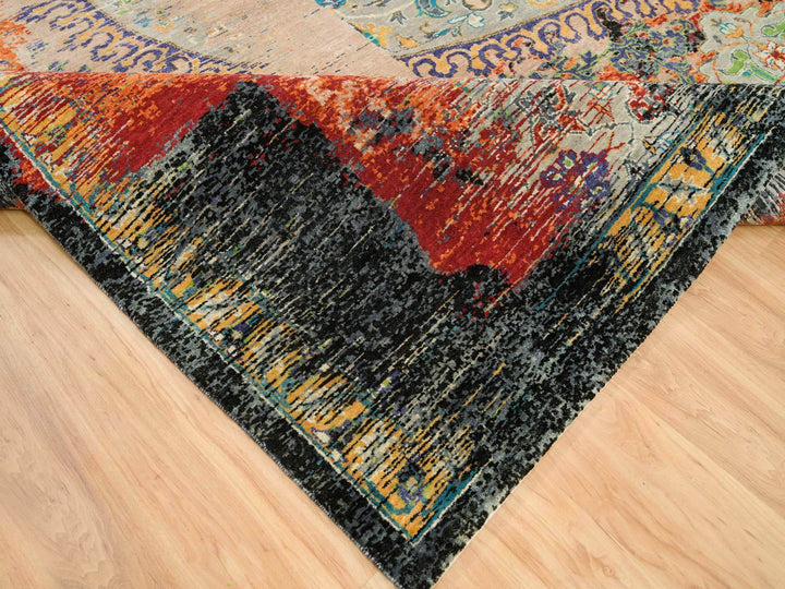 12'1" x 12'1" New Hand Knotted Orange Wool Rectangle Oriental Rug - MOA10265926