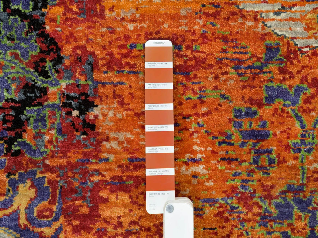 12'1" x 12'1" New Hand Knotted Orange Wool Rectangle Oriental Rug - MOA10265926