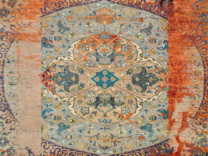 12'1" x 12'1" New Hand Knotted Orange Wool Rectangle Oriental Rug - MOA10265926