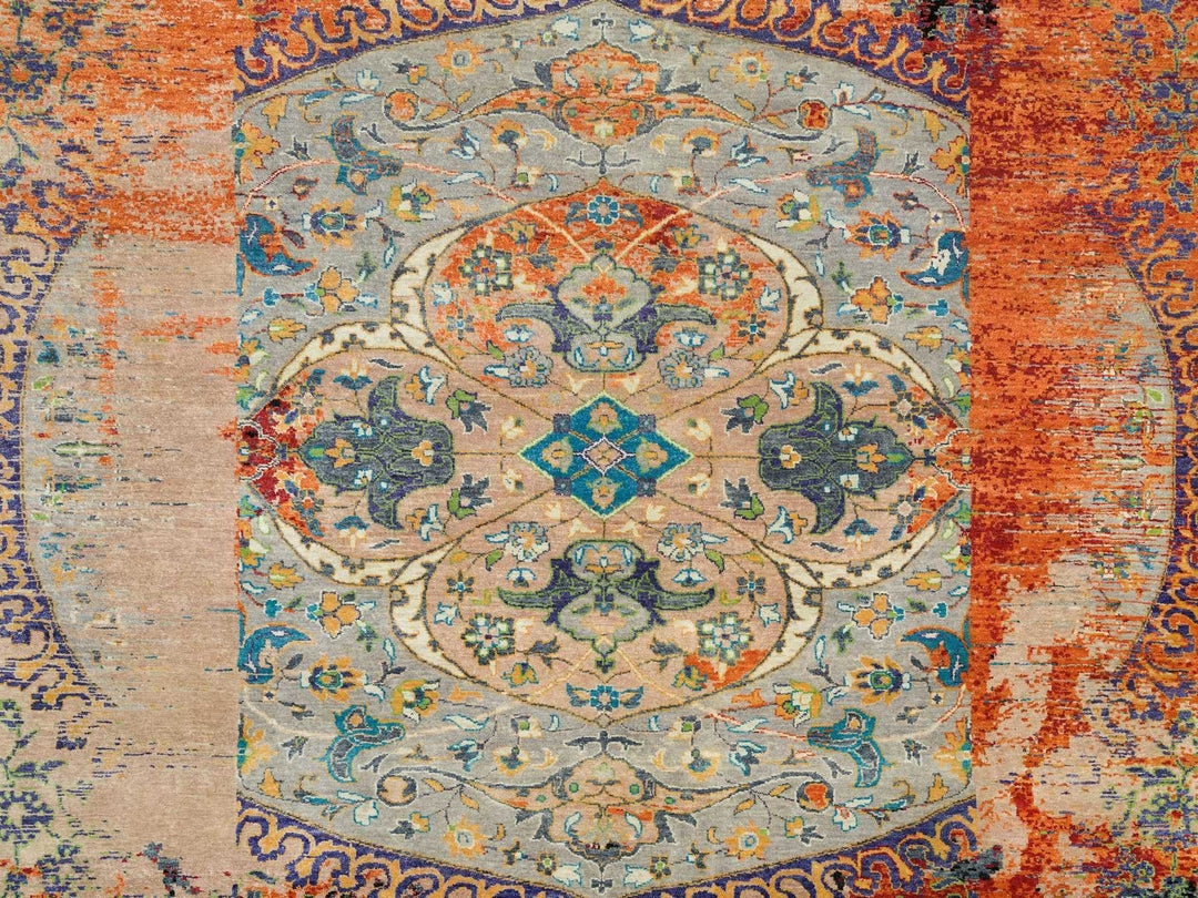 12'1" x 12'1" New Hand Knotted Orange Wool Rectangle Oriental Rug - MOA10265926