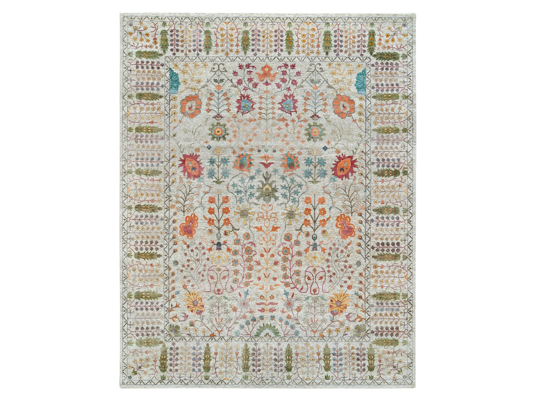 12'1" x 15'4" New Hand Knotted Brown Wool & Silk Rectangle Oriental Rug - MOA10265936