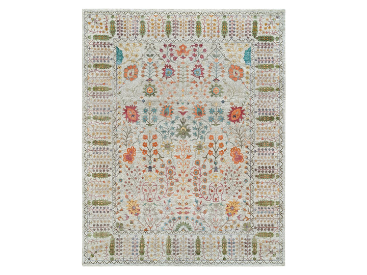 12'1" x 15'4" New Hand Knotted Brown Wool & Silk Rectangle Oriental Rug - MOA10265936