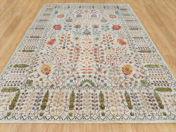 12'1" x 15'4" New Hand Knotted Brown Wool & Silk Rectangle Oriental Rug - MOA10265936