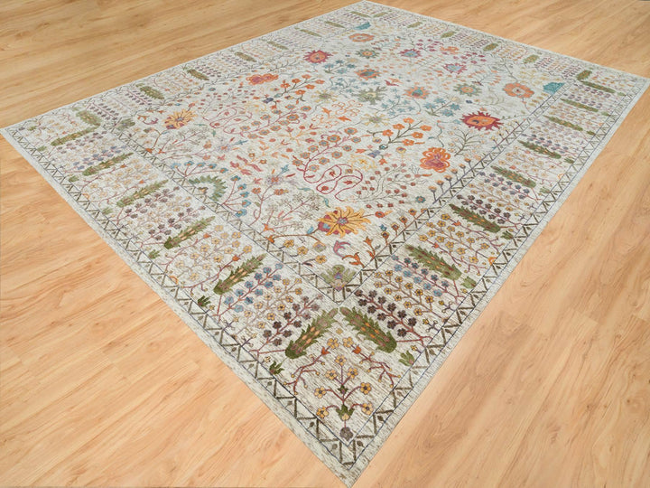 12'1" x 15'4" New Hand Knotted Brown Wool & Silk Rectangle Oriental Rug - MOA10265936