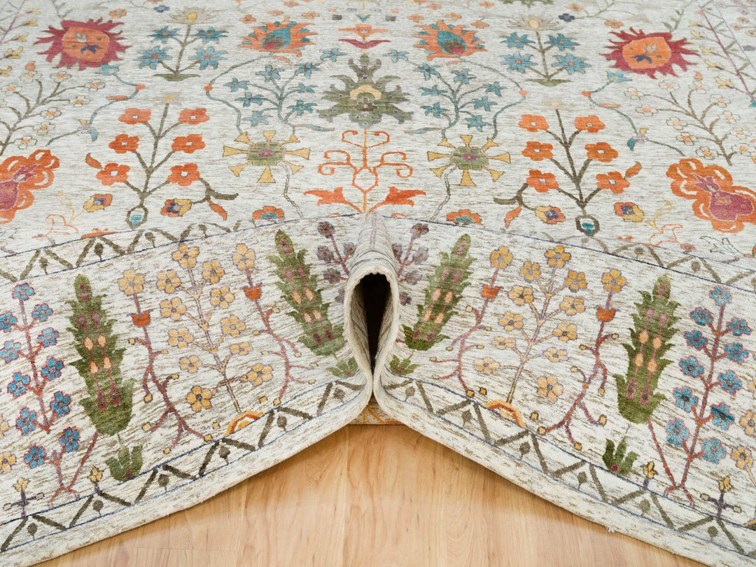 12'1" x 15'4" New Hand Knotted Brown Wool & Silk Rectangle Oriental Rug - MOA10265936