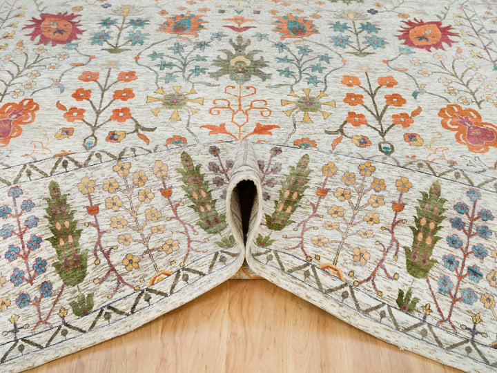 12'1" x 15'4" New Hand Knotted Brown Wool & Silk Rectangle Oriental Rug - MOA10265936