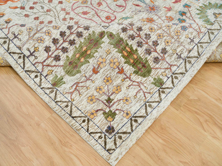 12'1" x 15'4" New Hand Knotted Brown Wool & Silk Rectangle Oriental Rug - MOA10265936