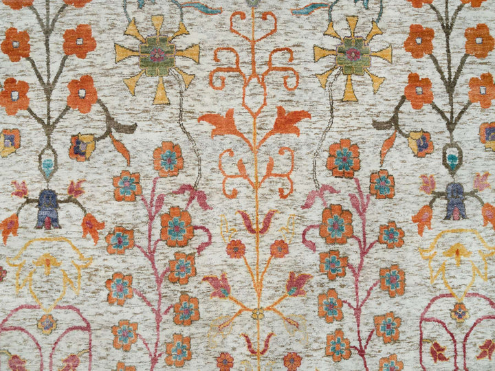 12'1" x 15'4" New Hand Knotted Brown Wool & Silk Rectangle Oriental Rug - MOA10265936