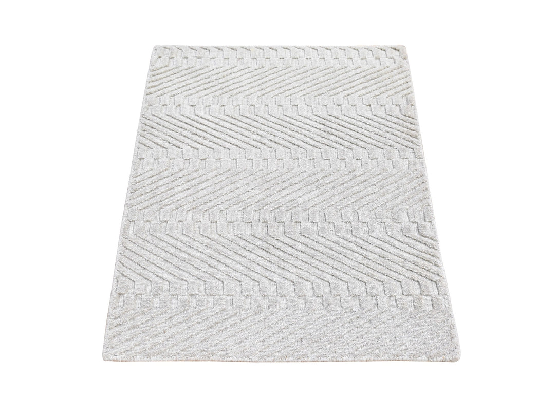 2'1" x 3'1" New Hand Loomed Ivory Wool & Silk Rectangle Oriental Rug - MOA10266147