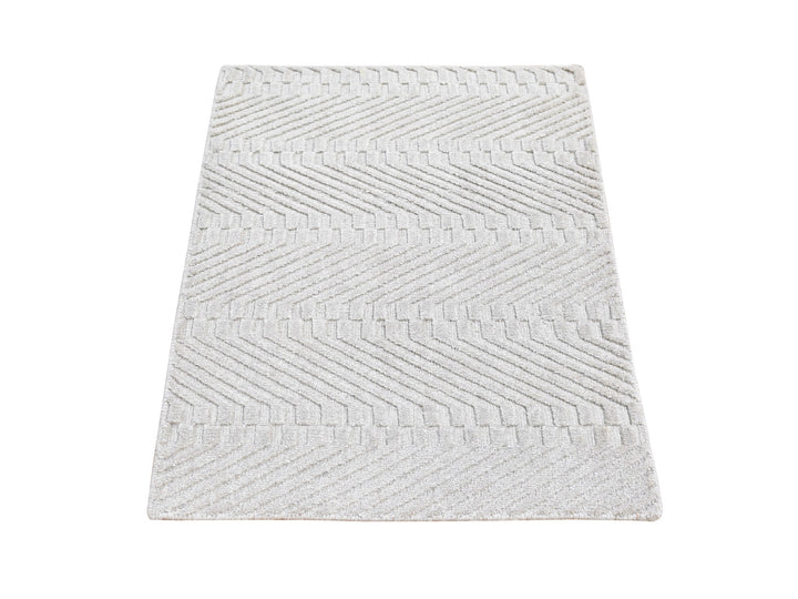 2'1" x 3'1" New Hand Loomed Ivory Wool & Silk Rectangle Oriental Rug - MOA10266147