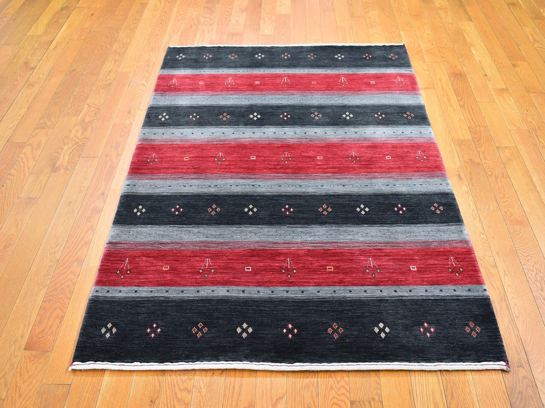 4'0" x 6'1" New Hand Loomed Black Wool Rectangle Oriental Rug - MOA10266239