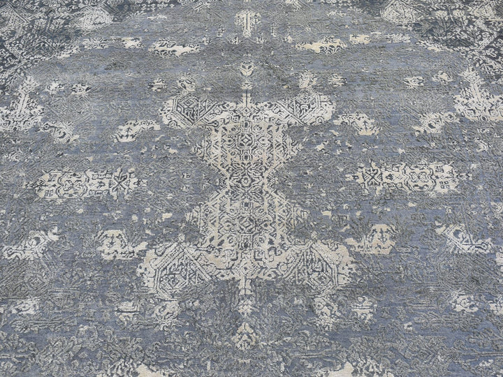 12'0" x 15'1" New Hand Knotted Grey Wool & Pure Silk Rectangle Oriental Rug - MOA10266364